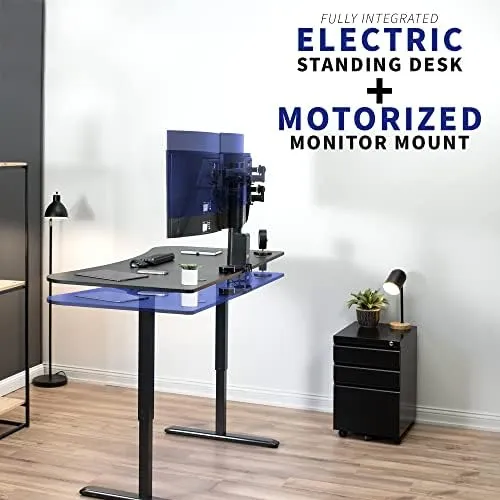 Black 63" X 32" Electric Desk with Motorized Dual Monitor Arm & Touch Screen Memory Controller