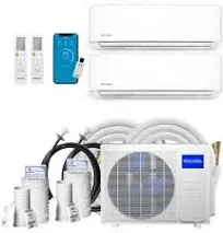 MRCOOL DIY 4th Generation Mini Split 21K BTU 2 Zone Ductless Air Conditioner With Heat Pump and Install Kit DIYM218HPW01C