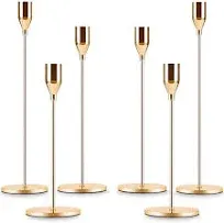 Gold Taper Candle Holder Set of 6, Brass Gold Tall Candlestick Holders, Metal 