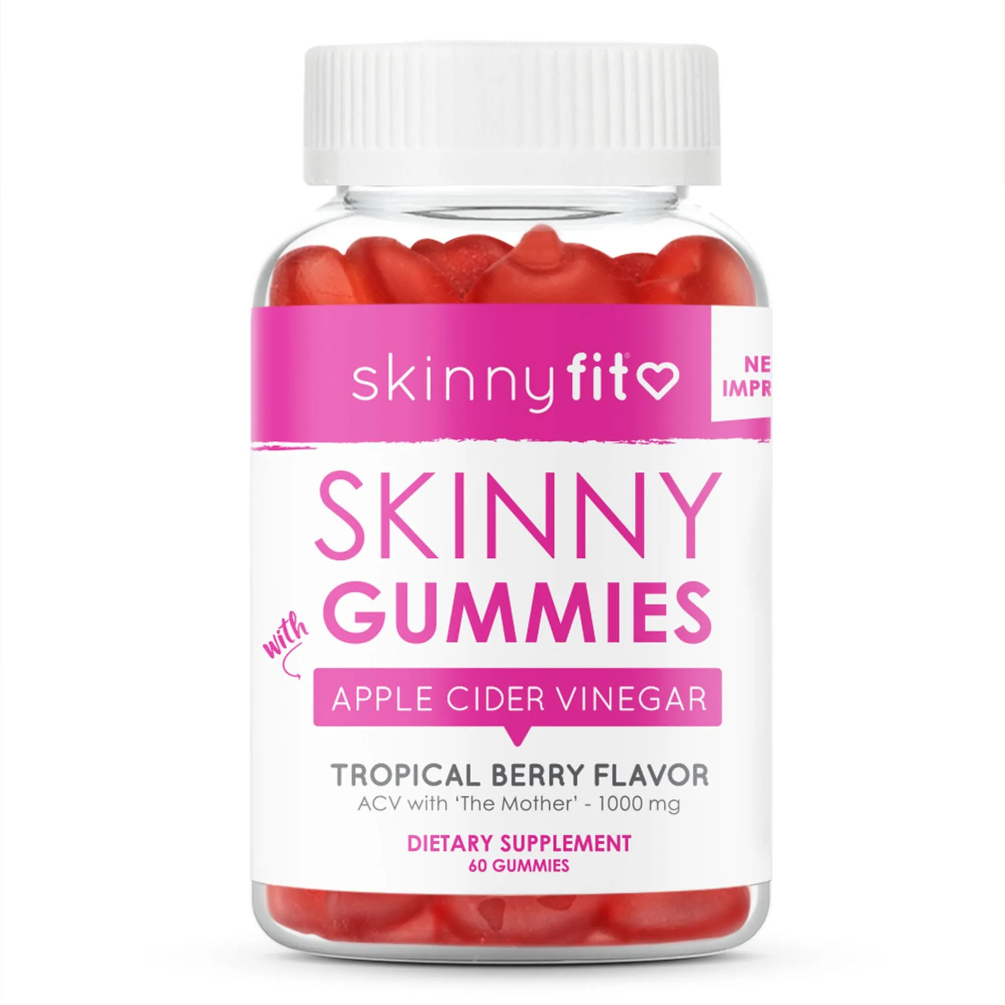 SkinnyFit Skinny Gummies Apple Cider Vinegar Gummies w/ The Mother, Healthy Weight, Immune Support, Vitamin B9, B12, Beetroot, Pomegranate, Vegan-Friendly, 60 Count