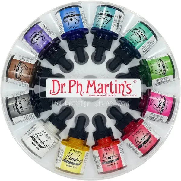 Dr Ph Martins Bombay Indian Ink - 12 x 30 ml (1 oz.) Set 2 - UK Stock