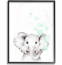 Stupell Industries Cute Cartoon Baby Elephant Zoo Animal Painting