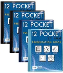 12 Pocket Bound Presentation Book, Assorted Colors, Clear View Front Cover, 2...