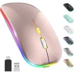 Upgrade LED Wireless Mouse, Rechargeable Slim Silent Mouse 2.4G Portable Mobile Optical Office Mouse with USB & Type-C Receiver, 3 Adjustable dpi for