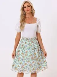 Floral Smocked Elastic Waist Knee Length Ruffle Tiered Skirt