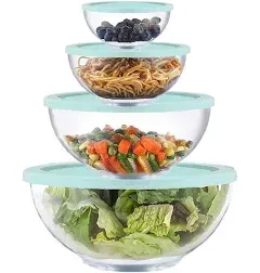 Glass Mixing Bowl Set with Airtight Lids for Kitchen Baking Prepping, Serving, Cooking 0.6QT, 1.1QT, 2.2QT, 4QT Salad Bowl Set with Lids, Dishwasher and Microwavable Safe