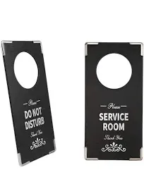 Do Not Disturb Sign 2 Packs, Hanging Door Sign, Durable Leather Hanger Door Sign, Please Service Room Sign For Hotel Home Office Meeting Indoor and Outdoor Use(Both Sides), 4" × 8" (black / 2 Packs)