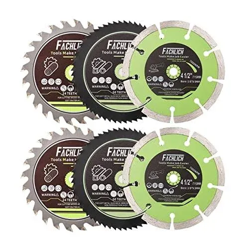 4-1/2" Circular Saw Blades Set,6pcs HSS/TCT/Diamond Saw Blades for Cutting Wood Metal Plastic Tile 3/8 inch Arbor