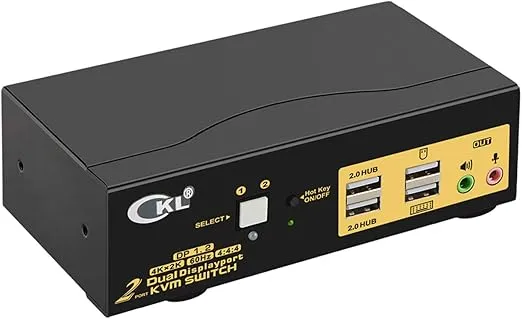 CKL KVM Switch Dual Monitor DisplayPort 2 Port 4K 60Hz 4:4:4, 2x2 DP KVM Switch with Audio and USB 2.0 HUBs (CKL-622DP)