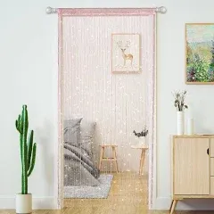 4 Pcs String Curtains for Doorways Glitter Beaded Curtains Door Sparkle Beads Curtain Open Closet Laundry Hanging Hippie Glisten Beads Window Girls Panel (Light Pink, 39"×79" in)