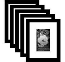 Americanflat 5 Pack of 9x12 Frames with 6x8 Mat - Plexiglass Cover - White