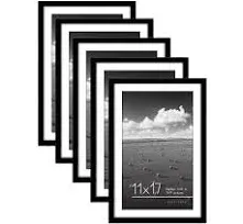 Americanflat 13x16 Picture Frame with Polished Plexiglass - Set of 5 - Use as 10x13 Frame with Mat or 13x16 Frame Without Mat - Galleria Collection - Gallery Wall Frame Set for Wall Display - Black