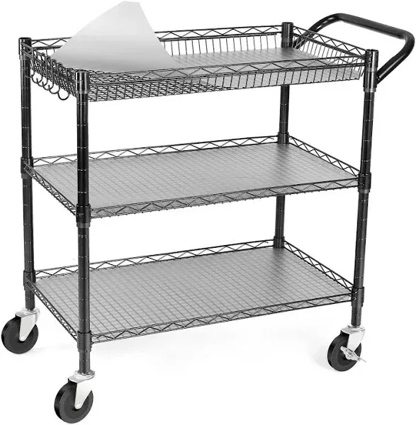 WDT 990lbs Capacity Heavy Duty Rolling Utility Cart, NSF Rolling Carts with Wheels,Commercial Grade Metal Cart with Handle Bar & Shelf Liner,Trolley