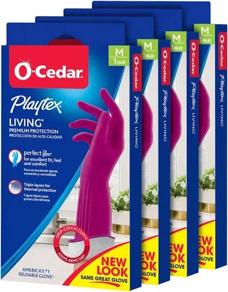 Playtex Living Reuseable Rubber Cleaning Gloves, Medium (Pack - 4)