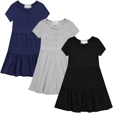 Btween 3-pc Girls Summer Dress Set Short Sleeve Casual Skater Dresses with Stripe & Floral Print