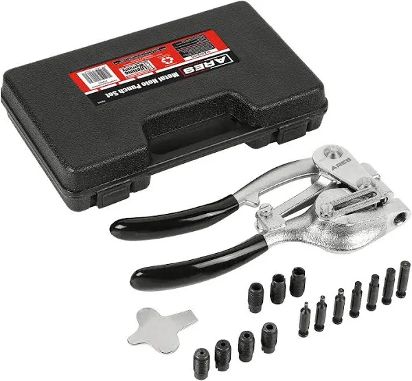 ARES 10005 - Metal Hole Punch Set - 3/32-Inch to 9/32-Inch Punches and Dies Included - for Aluminum, Brass, and Steel Sheet Metal and More