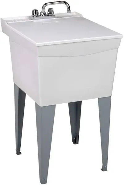 Mustee Laundry Tub 24&#034;X34&#034;H Heavy-Gauge Steel Legs W/ Levelers+Stopp<wbr/>ers, White