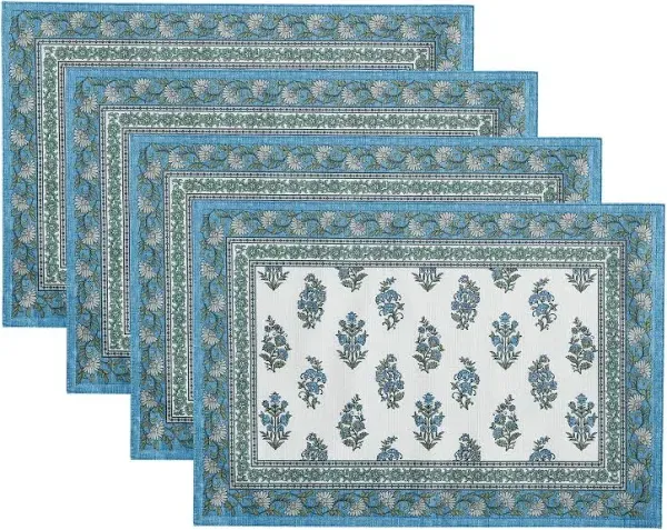 Tropez Block Print Stain & Water Resistant Indoor/outdoor Placemats, 13"x19", Set Of 4