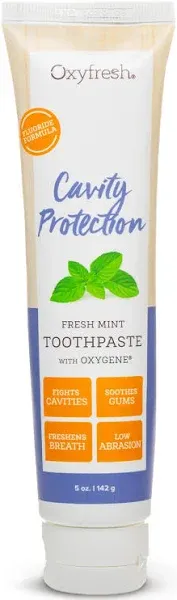 Oxyfresh Premium Cavity Protection – Fresh Mint Fluoride Toothpaste – Low Abrasion Anticavity Toothpaste for Sensitive Teeth – Remineralizing Enamel Repair to Prevent Tartar & Cavities | 5oz