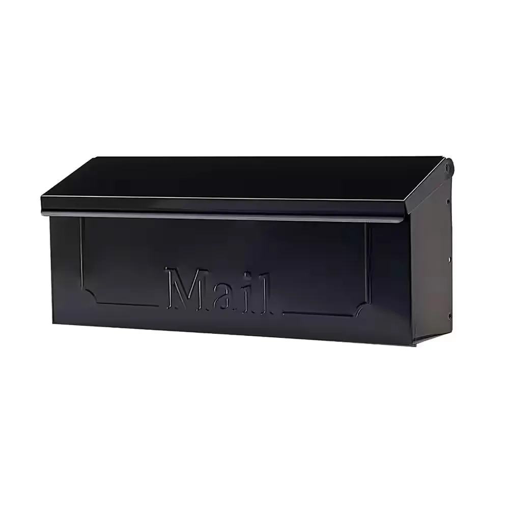 Wall Mount Mailbox Small Durable Galvanized Steel Rust-Resist Horizontal Black