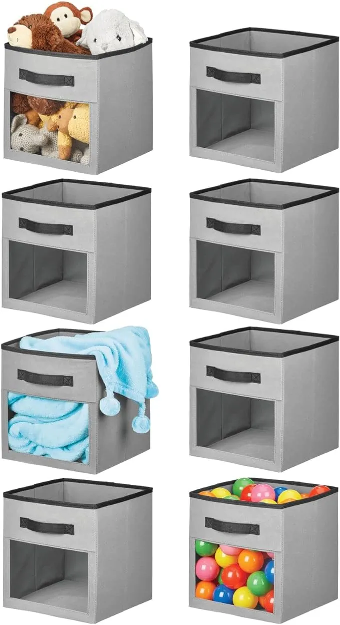 mDesign Fabric Nursery Storage Cube, Front Window/Handle, 8 Pack - Gray/Black