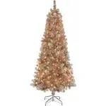  6.5 Foot Pre-Lit Rose Gold Tinsel 6.5&#039; Rose Gold Tree with 400 Clear Lights