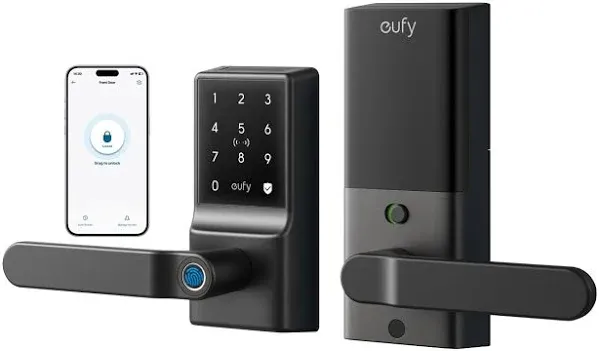 eufy Smart Lock C33, Fingerprint Keyless Door Lock with Handle, Built-in Wi-Fi, APP Remote Control, Biometric Door Knob for Entry Door, Auto Lock, IP53 Waterproof, Nickle