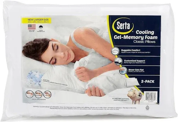 Serta Gel Memory Foam Pillows (Set of 2) Standard 20”x26” Cooling Technology ...