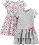 Simple Joys by Carter's Girls' Toddler 2-Pack Short-Sleeve and Sleeveless Dress Sets, Gray Dot/Floral, 2T