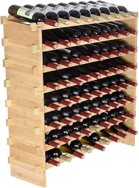 VEVOR 72 Bottle Stackable Modular Wine Rack Bamboo Wood Display Shelf 8-Tier