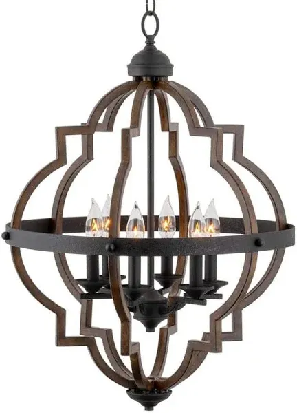  Capistrano 28&#034; 6-Light Rustic Farmhouse Textured Black, Wood Style Walnut