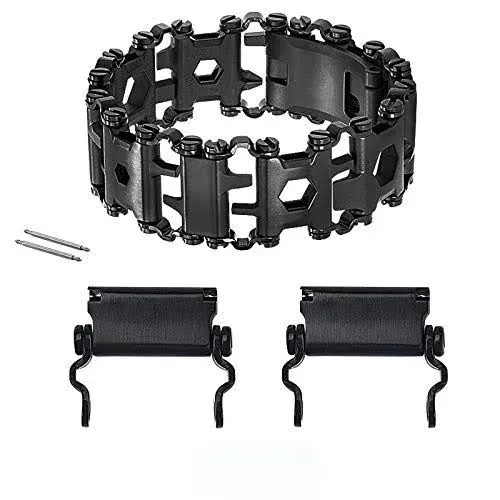 Stainless Tool Bracelet for Men Compatible for LEATHERMAN TREAD and Watch Band 29 in 1 Survival Hiking Camping Travel Friendly Multitools Wearable Bracelet （Black）