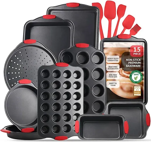 Baking Pan Set, 15 Piece Premium Baking Set, Nonstick Bakeware Sets BPA Free