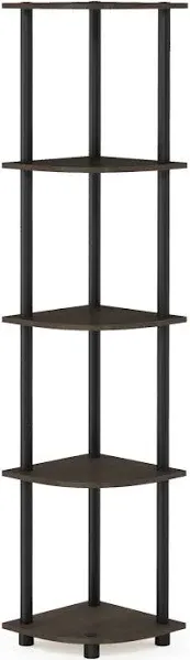 Furinno Turn-N-Tube 5 Tier Corner Display Rack Multipurpose Shelving Unit, Dark Brown Grain/Black