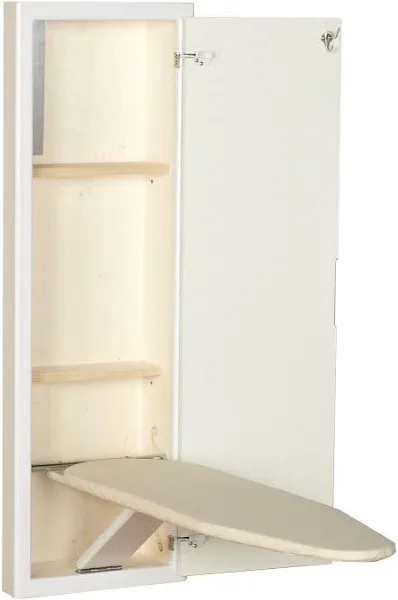 In-Wall Recessed Ironing Cabinet With Storage Shelves, White