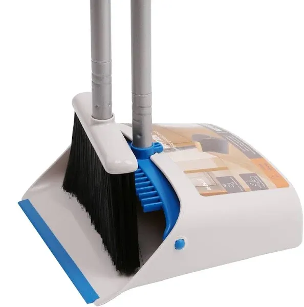  Long Handle Broom and Dustpan Set,Upright Dust Pan Blue Broom and Dustpan