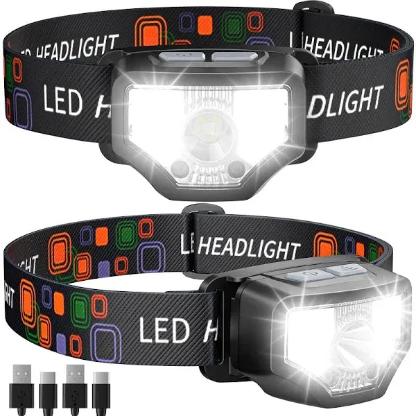 Headlamp Rechargeable 2PCS, 1200 Lumen Super Bright LED Flashlight with Motio...