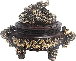 Feng Shui Dragon Incense Holder Burner with Lid and Incense Stand Accessories