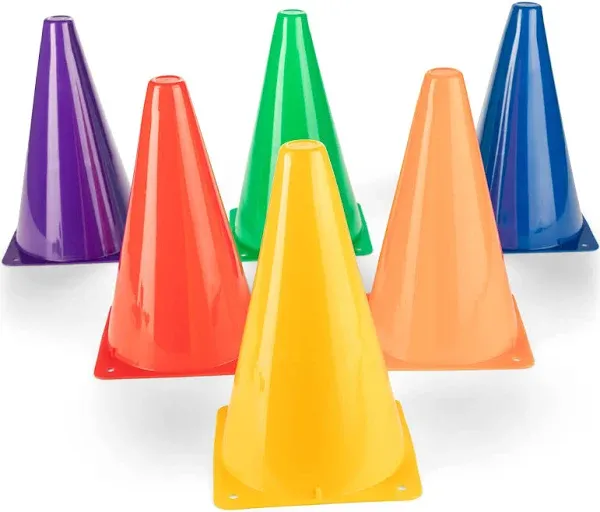 Champion Sports Indoor/Outdoor Flexible Cone Set, Vinyl, Assorted Colors, 6/Set (CSITC9SET)