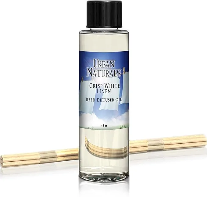 Urban Naturals Crisp White Linen Scented Oil Reed Diffuser Refill | Free Set of Reed Sticks! A Fresh, Clean Cotton Scent, 4 oz