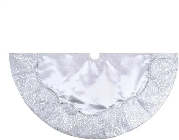 Kurt Adler 48" Silver Satin Printed Border Tree Skirt