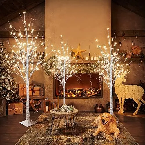 Hooseng LED Lighted Tree Lamp,3 Pieces Birch Tree with Lights,4ft 5ft 6ft for Summer Wedding Festival Party Garden Christmas Holiday Indoor Outdoor Decor,Warm White