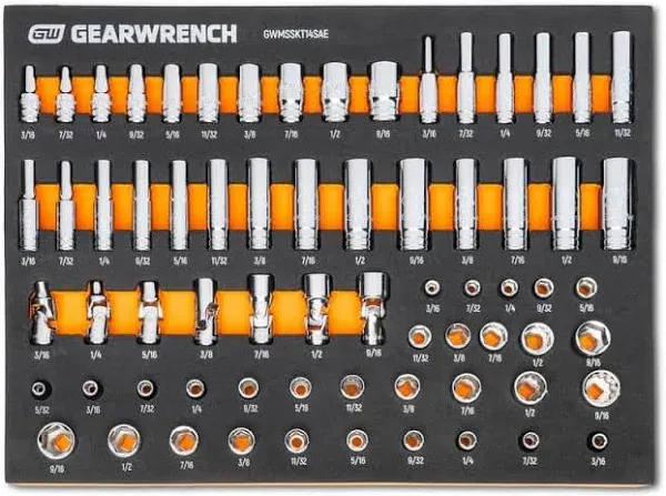 Gearwrench 68 Piece 1/4” Drive Master SAE Socket Set in Foam Storage Tray GWMSSKT14SAE