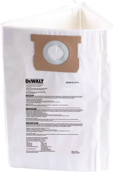 Dewalt Fine Dust Filter Bag 1 PACKAGE OF 3 BAGS DXVA19-4111 New Sealed!