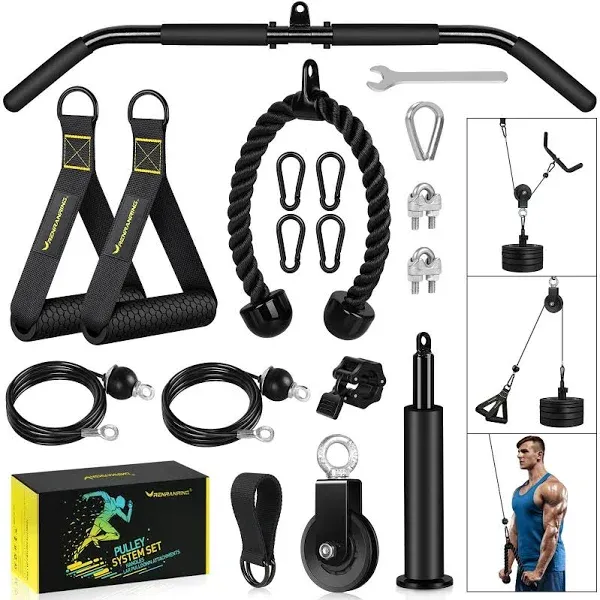 RENRANRING Fitness LAT and Lift Pulley System Gym - Upgraded LAT Pull Down Cable Machine Attachments, Loading Pin, Handle and Tricep Rope, for