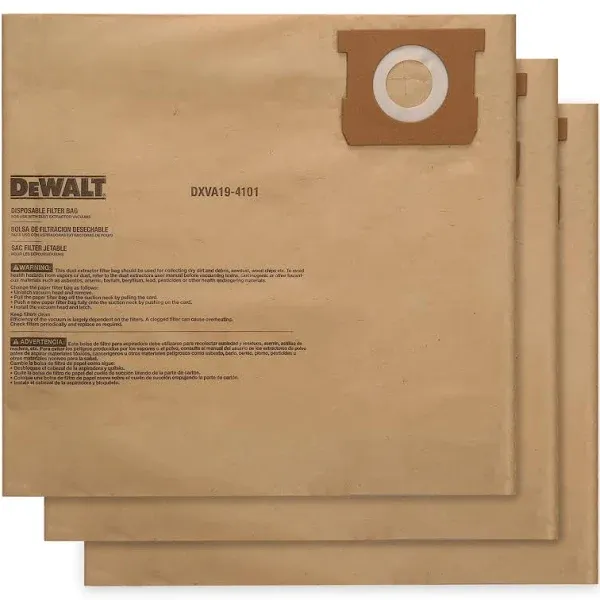 6 Pack DEWALT DXVA19-4101 High Efficiency Replacement Filter Bags for DEWALT ...