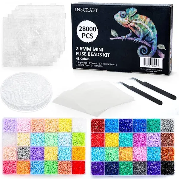 28,000 Mini Fuse Beads Kit 2.6Mm, 48 Colors 7 Pegboards 15 Roning 2 Tweezers 2 L