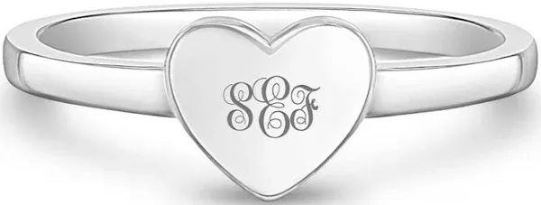 925 Heart Personalized Initial Girls Ring