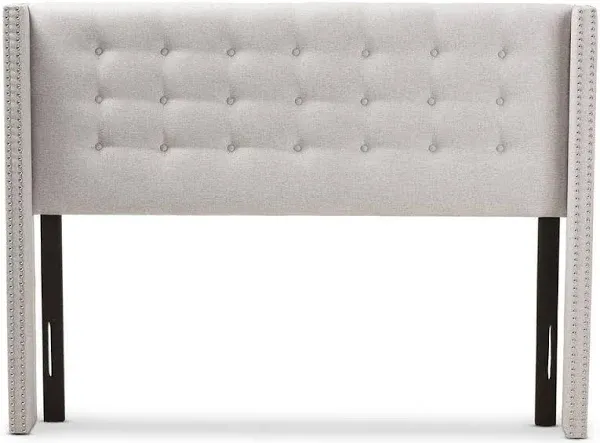 Baxton Studio Ginaro Modern And Contemporary Greyish Beige Fabric Button-Tufted Nail head King Size Winged