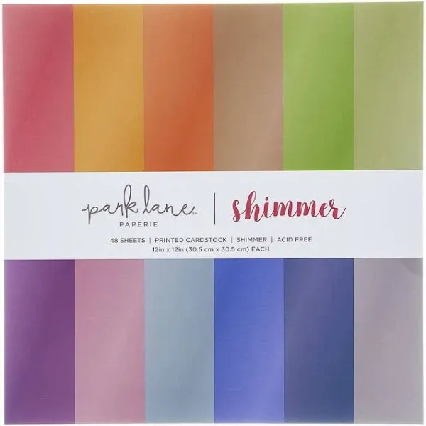 Park Lane Shimmer Cardstock Paper, 48 Sheets - 12x12 Pearlescent Scrapbook Paper in Assorted Bright Colors - Cardstock Variety Pack for